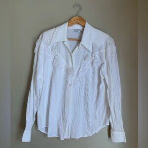 vintage long sleeve white ruffles Prairie traditional Blouse top shirt western